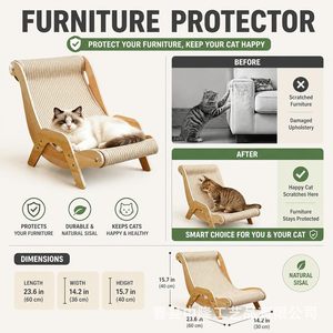 Wooden Cat Lounger <b>Scratching</b> <b>Post</b> Natural Wood Color Striped Durable Pet Bed For Cats - Product Image 4
