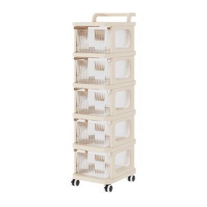 Miniature <b>Trolley</b> Storage Rack 5 Tier Plastic Drawer Style With Wheels For Baby Storage Organization - Product Image 1
