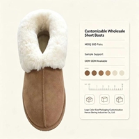 Bottes courtes en cuir de vachette haut de gamme pour intérieur et extérieur, avec bordure en peau de mouton tressée et doublure 50% laine tricotée