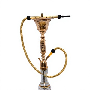 Chicha artisanale Khalil Mamoon en laiton doré incrustée de nacre - Noyau et chambre en cuivre, hauteur 88 cm, 3,3 kg - Product Image 5