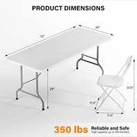 Ensemble table et chaises pliantes en plastique de 1,80 m – Imperméable, léger, durable et portable pour utilisation en extérieur et dans les parcs
