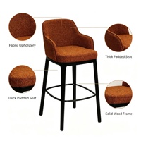 Chaise de bar moderne minimaliste de luxe, tissu, structure en bois massif, tabouret de bar haut pour îlot de cuisine, bar, hôtel, salle à manger, club