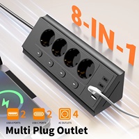 Multiprise 8-en-1 UE à 4 interrupteurs, rallonge de 1,5 m, 4 prises CA, 2 ports USB et 2 ports Type-C, multiprise d'angle, indépendante