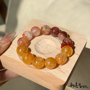 Natural Fire Quartz Beaded <strong>Bracelet</strong> Elastic Stretch <strong>Red</strong> Hematoid Crystal <strong>Bracelet</strong> With <strong>Red</strong> Accent <strong>Beads</strong> For Women - Product Image 2