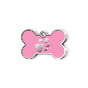 Medaglietta per animali domestici a forma di piccola osso rosa con impronta di zampa per cani e gatti - Product Image 1