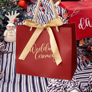 Hot Bán Tùy Chỉnh Giấy Nghệ Thuật Màu Đỏ Wedding Party Craft Quà Tặng Túi Có Thể Tái Chế Cho Nến Sô Cô La Kẹo Ủng Hộ Giáng Sinh Ribbon Bow UV - Product Image 4