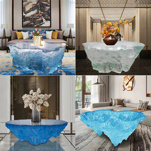 R039 Elegante Bancone Reception <span class=keywords><strong>in</strong></span> <span class=keywords><strong>Resina</strong></span> Epossidica con Luci LED, Tavolo da Caffè Trasparente con Linee Ondulate, Isola Bar Luminosa - Product Image 4