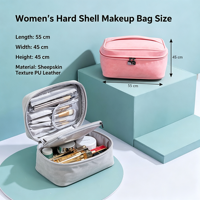 Grande trousse de maquillage en cuir PU à texture peau de mouton avec emplacements pour pinceaux, organiseur de cosmétiques de voyage pour femmes