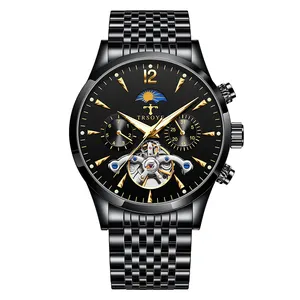 Orlolgio uomo relógios de aço inoxidável, esqueleto para homens, relógios mecânicos automáticos baratos para homens, 816