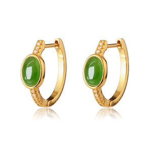 Aimgal - Pendientes Ovalados de Jade Hetian Vintage, Diseño de Aro Simple y Elegante, con Circonita 5A, Chapados en Oro de 18K, <span class=keywords><strong>Plata</strong></span> S925, Joyería Fina - Product Image 1