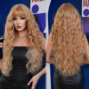 Parrucca Dorata Popolare in Stile Europeo-Americano, Capelli Lunghi Ricci da Donna, Fibra Sintetica <span class=keywords><strong>di</strong></span> Alta Qualità Resistente alle Alte Temperature - Product Image 2