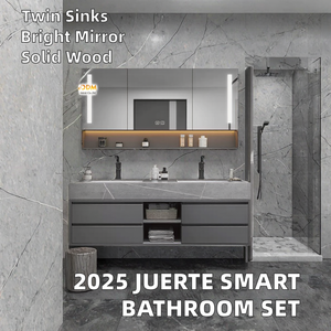 2025 hiện đại trang trại gỗ rắn phòng tắm Vanity Bàn kệ sách tủ đôi bồn rửa chiếu sáng thông minh gương phòng ngủ ăn uống - Product Image 2