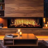 Cheminée électrique linéaire encastrable, multicolore avec pierres de cristal et faux bûches, chauffage mural électrique avec télécommande