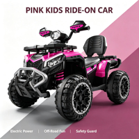 Quad électrique rose pour filles, véhicule tout-terrain en plastique à 4 roues avec suspension et pare-chocs avant, jouet d'extérieur