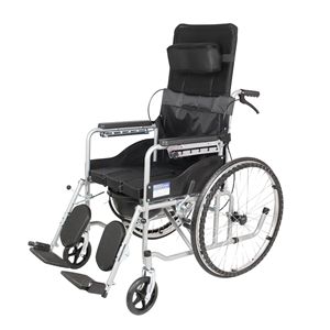Fauteuil roulant manuel entièrement inclinable, structure en alliage d'acier, tissu Oxford noir électroplaqué, pour personnes âgées et handicapées - Product Image 1