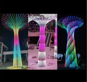 Hot Selling City Square Mall Giant Outdoor Festival LED Decoration Custom Metal Frame 3D Motif Light Tower Tree