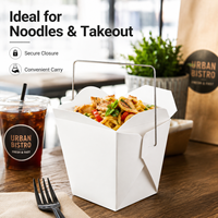 Boîte à emporter portable en carton kraft recyclé écologique avec logo personnalisé, imperméable, avec poignée - 24/32 oz pour nouilles et kebabs