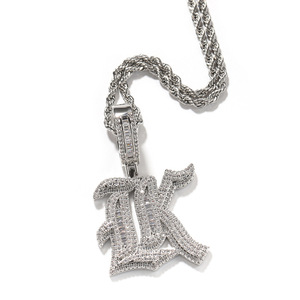 Collar de Hip Hop para Hombre con Colgante de Letra CZ Iced Out, Cadena de Cuerda, Estilo Gótico, con Pavé de Baguette - Product Image 1