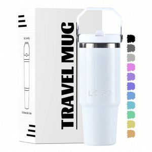 Gobelet isotherme personnalisé avec logo, 30 oz, double paroi en acier inoxydable, tasse à café isolée sous vide, gobelets de voyage pour voiture avec poignée et couvercle - Product Image 1