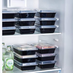 Boîte à lunch rectangulaire noire jetable en plastique, compatible micro-ondes, écologique, avec couvercle, 24 oz, sans BPA, pour préparation de repas et plats à emporter - Product Image 4