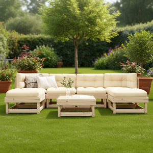 Ensemble de salon de jardin en bois naturel, mobilier d'extérieur 6 places, design scandinave, structure en pin - Product Image 2