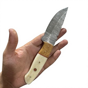 Cuchillo de caza y camping personalizable DIY con hoja fija de acero de Damasco forjado, punta de gota, dureza 58-60 y mango de madera Pakka azul - Product Image 3