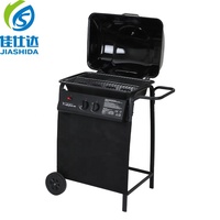 Parrilla de Gas Portátil JIASHIDA de 2 Quemadores, Construcción de Acero, Acabado con Recubrimiento en Polvo, Encendido Piezoeléctrico, Carrito, para 5-10 Personas, Certificación CE