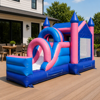 Château gonflable personnalisé avec toboggan, rose et bleu, thème princesse, aire de jeux pour enfants, équipement de parc d'attractions à domicile