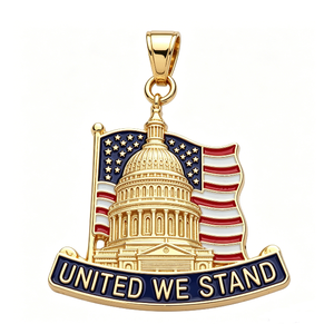 Épinglette en alliage de zinc plaqué or « United We Stand » avec motif Capitol et drapeau, émail dur, souvenir patriotique - Product Image 4