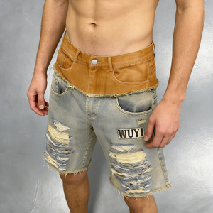 Shorts en jean pour hommes, taille mi-haute, 100% coton, personnalisés, décontractés d'été, broderie tissée, streetwear, vente en gros - Product Image 1