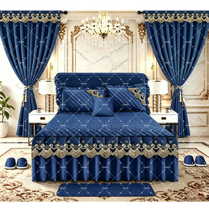 Ensemble de literie matelassé de luxe 12 pièces King Size effet coton avec jupe de lit, couvre-lit, rideaux, tapis et pantoufles, prêt à être expédié - Product Image 3