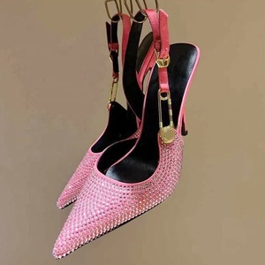 Mirror Patent Women Crystal Diamonds Stiletto High Heels Sandals Metal Buckle Slingback Ladies Summer Dress <b>Shoes</b> - Product Image 2