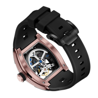 Montre mécanique automatique squelette de luxe, boîtier en or rose, style tourbillon, montre-bracelet pour homme, bracelet en silicone, prête à être expédiée
