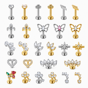 Bijoux en gros : Piercing corporel pour femme, Labret Hélix Cartilage à dos plat, en Titane ASTM F136 sans filetage, doré, à enfiler - Product Image 1