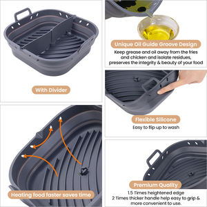 Dobrável Reutilizável Praça Antiaderente Forno Acessórios <span class=keywords><strong>Silicone</strong></span> Air Fryer Baking Mold Cooking Pan <span class=keywords><strong>Silicone</strong></span> Pot Liner com divisor - Product Image 4