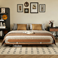 Lit en bois massif de style mi-siècle sans tête de lit, lit plateforme basse Tatami à plancher intégré pour chambre et gîte