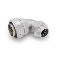 Connecteur mâle multi-prises série WY TU Weipu BNC 16 broches à angle droit avec coque arrière en métal, serrage à écrou, alliage de laiton plaqué or