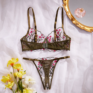 New Fashionable European and American Fun <b>Set</b> <b>Sexy</b> Lingeries Women's <b>Bra</b> Comfortable Embroidered Flower Underwear - Product Image 2