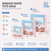 Sac fourre-tout en papier transparent personnalisé avec fenêtre, ruban et poignée, motif dessin animé, pour cadeaux de baby shower, jouets, pâtisseries, emballage en gros