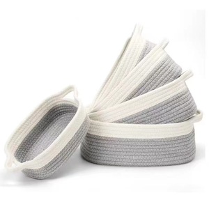 Storage Basket Cotton Rope Rectangle Handmade Desktop Organizer Jewelry Cosmetic Storage With Handles - Product Image 3