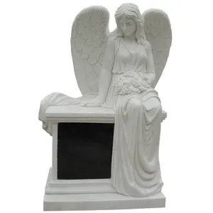 Hot sale Natural stone marble angel cemetery tombstone monument statue