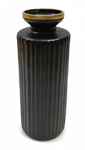 Jarrón de Vidrio Negro Moderno con Borde Dorado, Elegante Florero Decorativo para el Hogar, Sala de Estar, Oficina, Centro de Mesa para Bodas - Product Image 2