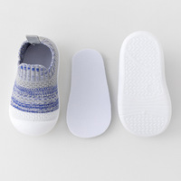 Nouvelles chaussons antidérapantes pour tout-petits avec logo brodé, en coton tricoté, semelle en caoutchouc souple, pour garçons et filles