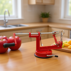 Éplucheur et trancheur de pommes manuel 3 en 1 en acier inoxydable YS, outil pour fruits et légumes, rouge - Product Image 2