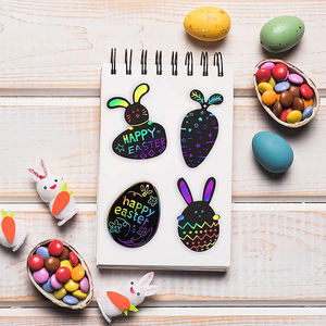 Peinture magique d'animaux lapin et carottes, papier à gratter, dessin animé, Art arc-en-ciel, avec bâton en bois - Product Image 3