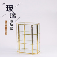 Boîte de rangement à bijoux en métal à trois niveaux octogonale avec logo personnalisé, en métal avec panneaux en verre, rangement compact pour bijoux, cadre en métal