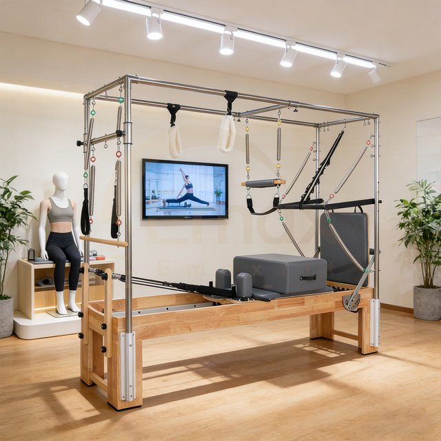 Best Selling Spacious Exercise Platform Oak Three in One Pilates Reformer Equipment for Home and Professional Gym Training