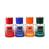 Bouteilles de parfum cylindriques de luxe dégradées rouge bleu vert avec autocollants, 30ml 50ml, 100 pièces, en verre vide, vente en gros