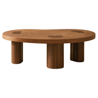 Table basse ovale irrégulière en bois massif, table centrale en bois avec pieds cylindriques pour la décoration de salon