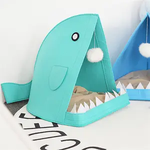 Créatif grande bouche en forme de requin de bande dessinée pliable d'animal familier d'intérieur de maison chat chien lit cube